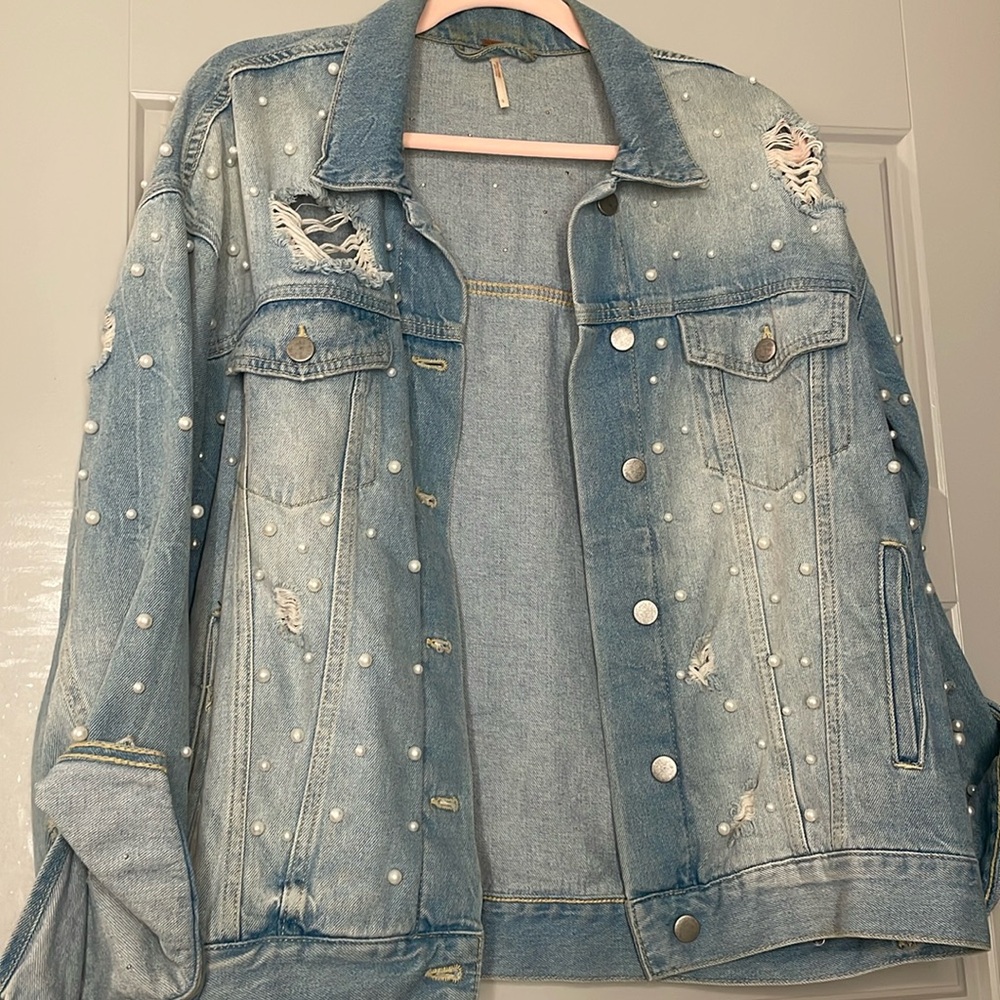 Pearl detail denim jacket
